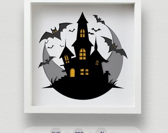 Multi-Layered Haunted House SVG, Spooky Halloween Shadow Box