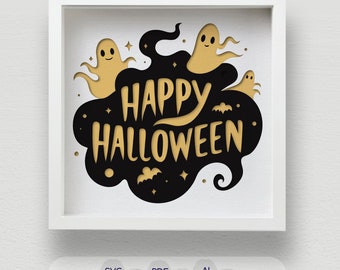 SVG Happy Halloween multistrato, scatola delle ombre spettrale di Halloween
