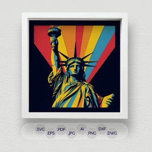 Caixa de sombra 3D da Estátua da Liberdade SVG, corte a laser em camadas coloridas para Cricut