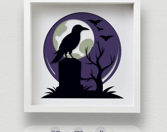Multi-Layered Crow SVG, Spooky Halloween Shadow Box