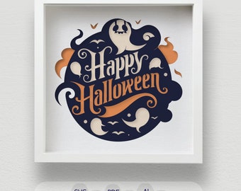 3D Halloween Shadow Box SVG: Ghosts and Bats Laser Cut File (Digital Download)