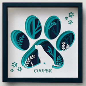 3D labrador hond Paw Shadow Box SVG, mandala gelaagde lasergesneden