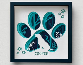 3D Labrador Dog Paw Shadow Box SVG, Mandala Layered Laser Cut
