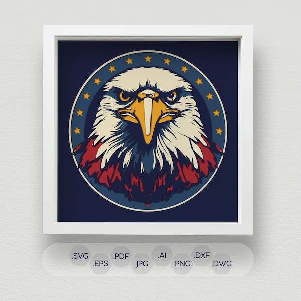 3D Eagle Shadow Box SVG, American Symbol Multi-Layered Paper Cut