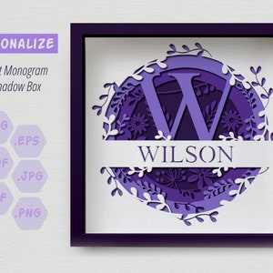 3D-gesplitst monogram AZ Shadow Box SVG, aanpasbaar alfabet familienaam gelaagd papier gesneden