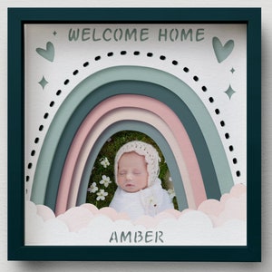 3D babyfotolijstje Shadow Box SVG, regenboog gelaagde lasergesneden