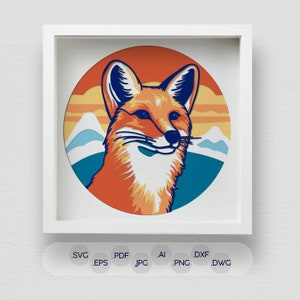 Renard coloré 3D Shadow Box SVG, papier découpé multicouche dynamique