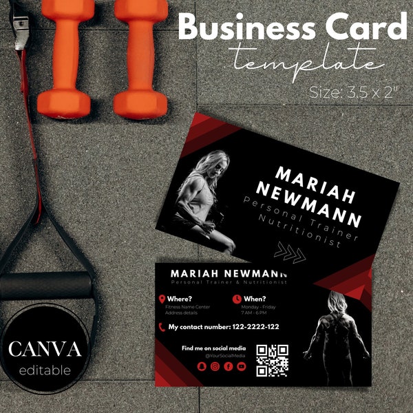 Personal Trainer Business Card Template | QR Code Card | Nutritionist Printable Card | Gym Business Card Template | Canva Editable