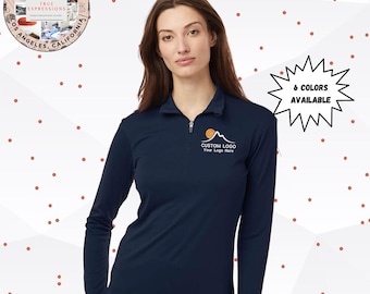 Custom Embroidered Women's Quarter Zip Pullover | AllPro 41870L Logo Work Shirt | Business Uniform Staff Apparel | Company Team Shirt Staff