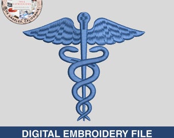 Medizinisches Symbol, Stickmuster | Caduceus Maschinenstickdatei | Krankenschwester Doktor Scrub Logo | PES DST EXP VP3 Digitaler Download