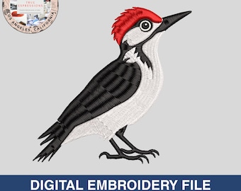 Stickdatei Specht | Helmspecht Maschinenstickdatei | Vogelstickerei PES DST EXP VP3