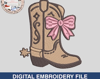 Cowboy Boot Schleife Stickdatei | Western Coquette Maschinenstickdatei | Rodeo Girl Stiefel PES DST EXP VP3 | 2" | 3" | 10cm