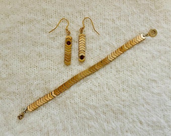 Gold Chevron Bracelet & Earring Set