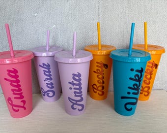 Personalized Cold Cup with Lid and Straw - Custom Name Design. Cup gift.