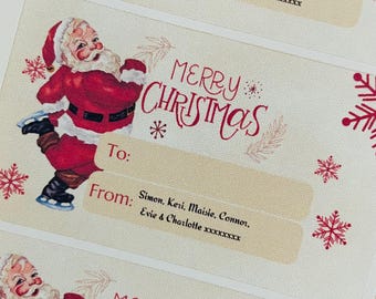 Personalisierte Weihnachtsgeschenkaufkleber, kundenspezifische Weihnachtsaufkleber. Geschenkanhänger.