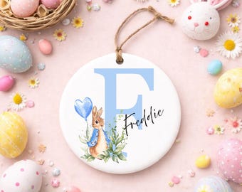 Personalised Easter children's decoration. Bunny Alphabet designs. Easter gift.