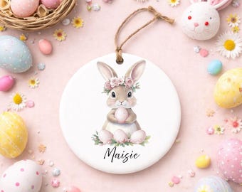 Easter Personalised decorations. Floral Bunny decoration. Easter gift.