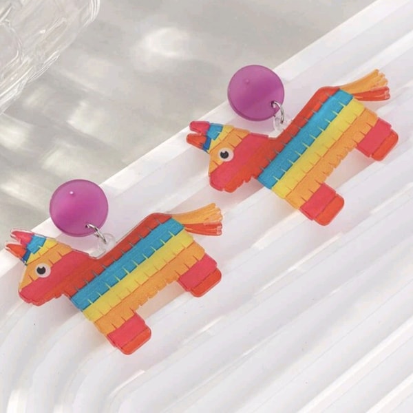 Classic Rainbow Burro Pinata Costume Drop Earrings, Animals & Celebrations