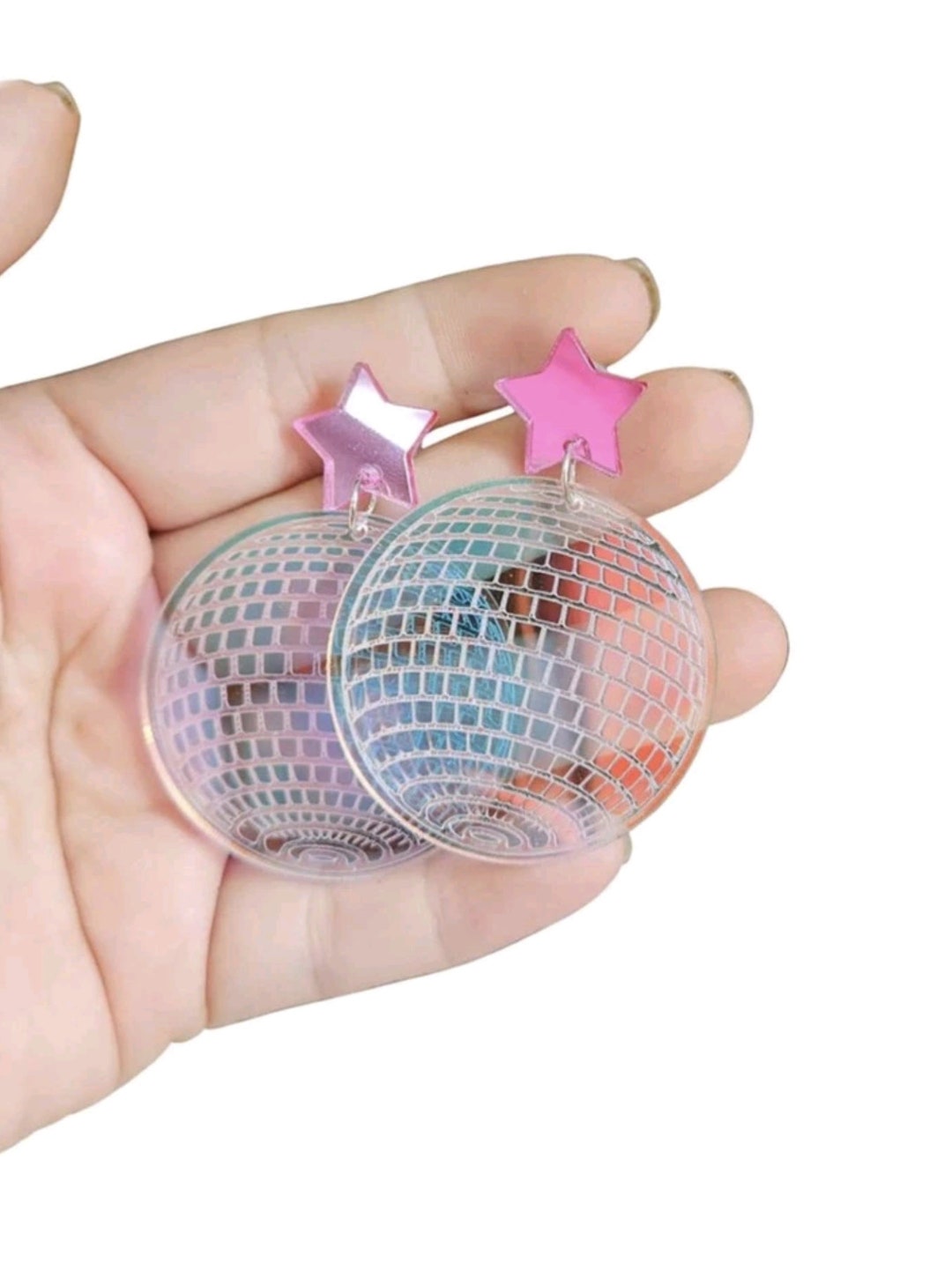 Colorful Iridescent Mirror Ball Costume Drop Earrings Parties Etsy