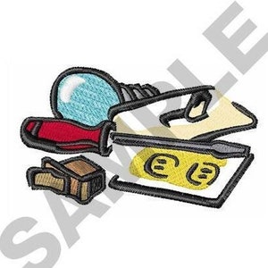 May include: A set of electrical tools including a light bulb, a screwdriver, a wall outlet, and a small piece of wood.