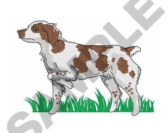 Brittany Spaniel In Grass - Machine Embroidery Design
