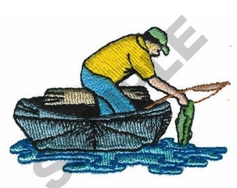 Fisherman With Boat - Machine Embroidery Design