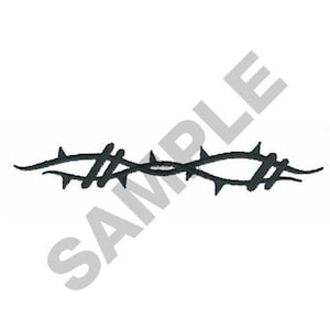 May include: A black barbed wire design on a white background. The design is a horizontal line with sharp, pointed barbs. The word "SAMPLE" is printed diagonally across the image in a light gray color.