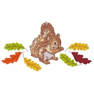 Squirrel And Leaves - Machine Embroidery Design