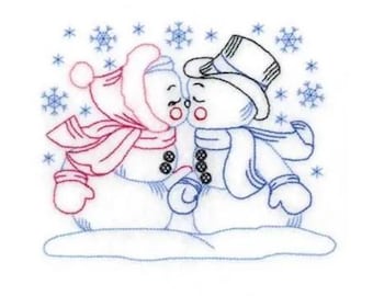 Snowman Couple Kissing - Machine Embroidery Design, Snowman & Snowwoman Embroidery Pattern, Winter Love Embroidery Design