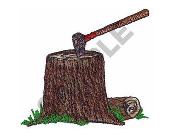 Tree Stump With Axe - Machine Embroidery Design