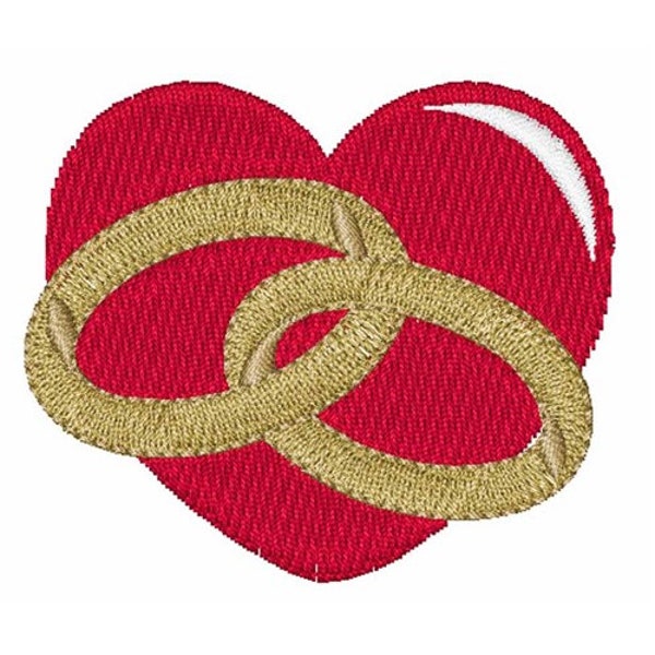 Wedding Rings On Heart - Machine Embroidery Design