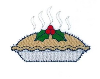 Christmas Pie - Machine Embroidery Design, Xmas Holly Decorated Pie Embroidery Pattern