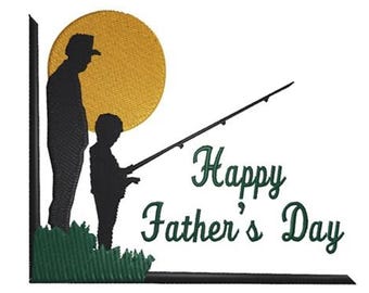 Happy Fathers Day Fishing Machine Embroidery Design, Fishing Silhouette Embroidery Pattern, Dad and Son Embroidery Design, Digital Download
