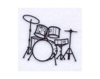 Drum Set Outline - Machine Embroidery Design, Drum Kit Embroidery Pattern, Music Instrument Embroidery Design