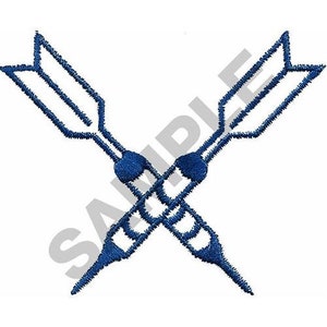 Puede incluir: Dos dardos azules cruzados entre sí, formando una 'X'.