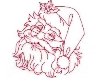 Redwork Santa - Machine Embroidery Design, Happy Santa Claus Face Embroidery Pattern, Christmas Santa Embroidery Design