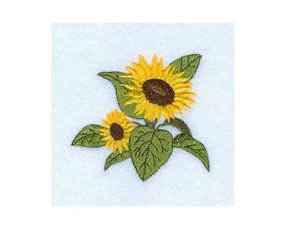 Sunflowers With Leaves Machine Embroidery Design, Sunflower Leaf