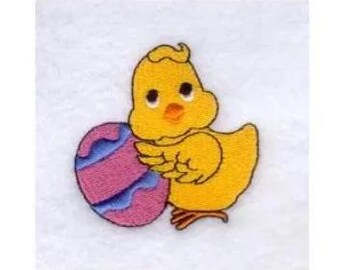 Pollito de Pascua con huevo - Diseño de bordado a máquina, patrón de bordado de huevo de Pascua decorado, diseño de bordado de pollito bebé