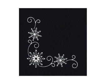Winter Snowflake Corner - Machine Embroidery Design, Christmas Snowflake Embroidery Pattern, Super White Snowflake Corner Embroidery