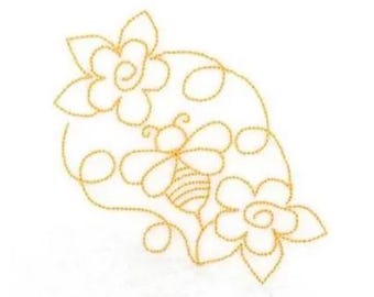 Bee Stipple - Machine Embroidery Design, Floral Bee Embroidery Pattern, Spring Flowers & Honeybee Embroidery Design
