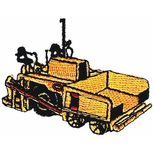 May include: A yellow toy construction vehicle with a black frame and a black and red stripe on the side. The vehicle has a large, open bed in the back.