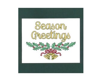 Seasons Greetings Card - Machine Embroidery Design, Christmas Card Embroidery Pattern, Xmas Greetings Card Embroidery Design