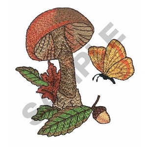 Mushroom, Acorn, And Butterfly - Machine Embroidery Design