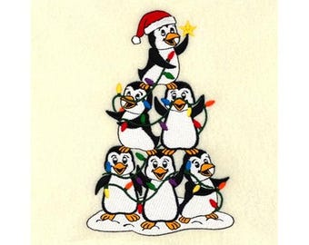 Penguins Christmas Tree - Machine Embroidery Design, Penguin Xmas Tree Embroidery Pattern, Christmas Penguins Embroidery Design