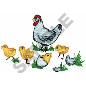 Chicken With Her Chicks - Machine Embroidery Design image 1