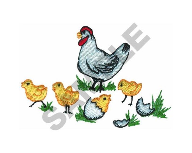 Chicken With Her Chicks - Machine Embroidery Design image 1