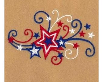 American Stars And Swirls - Machine Embroidery Design, USA Flag Embroidery Pattern, Patriotic Stars Embroidery Design