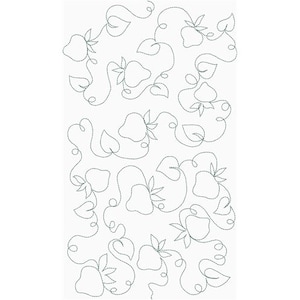 May include: A white background with a repeating pattern of embroidered strawberries and leaves in a dark teal color. The design features stylized strawberries connected by vines and leaves, creating a continuous, flowing pattern.