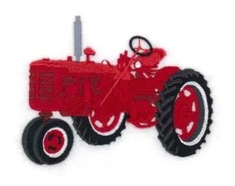 Antik traktor - Maskinbroderidesign, Broderimönster för jordbrukstraktorer, Broderidesign för röd vintagetraktorer, Broderi för jordbruk