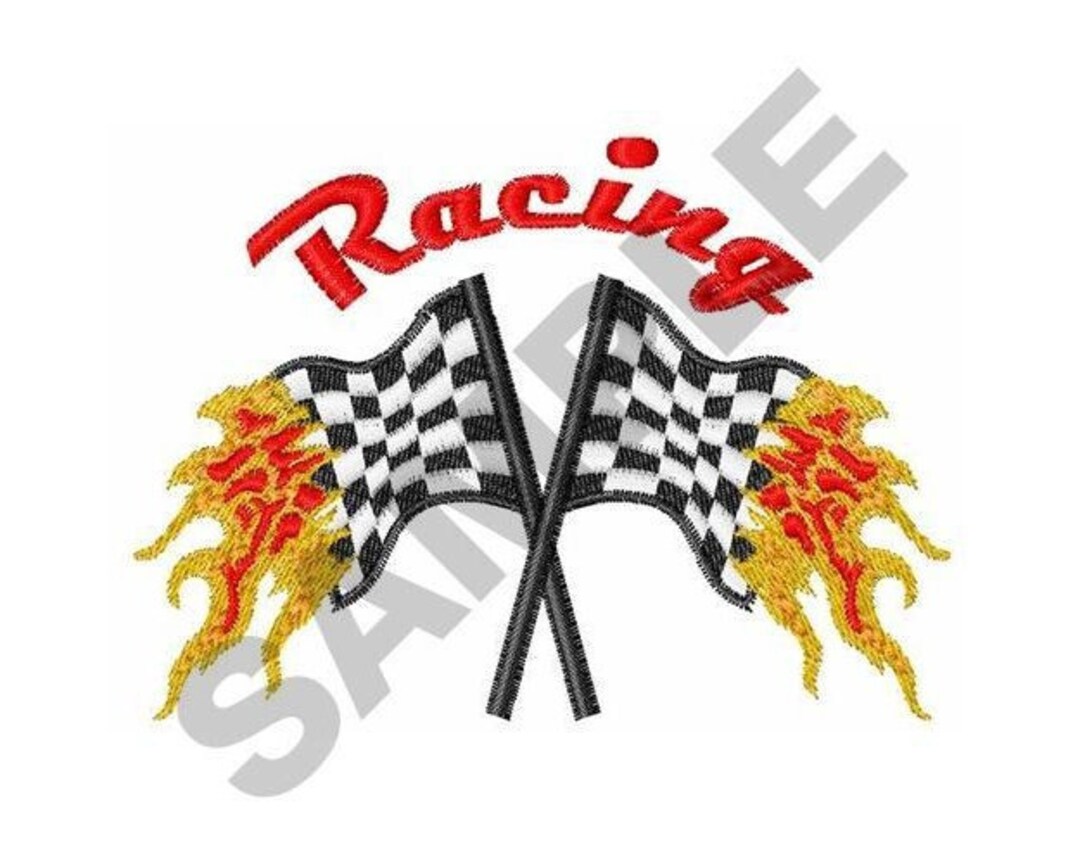 Racing Flaming Flags Machine Embroidery Design Etsy